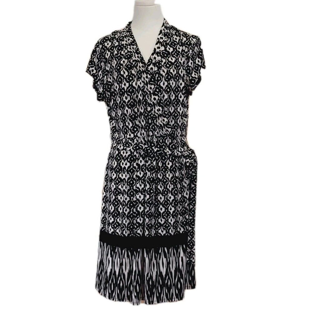 Liz Claiborne Black/white Knit Short Sleeve Faux Wrap dress Women's Large